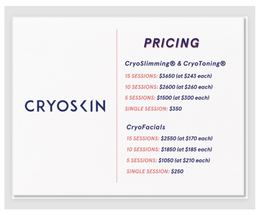 CryoSkin Pricing